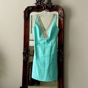 Lilly Pulitzer ‘Bentley’ Aqua with Gold Trim Shift Dress